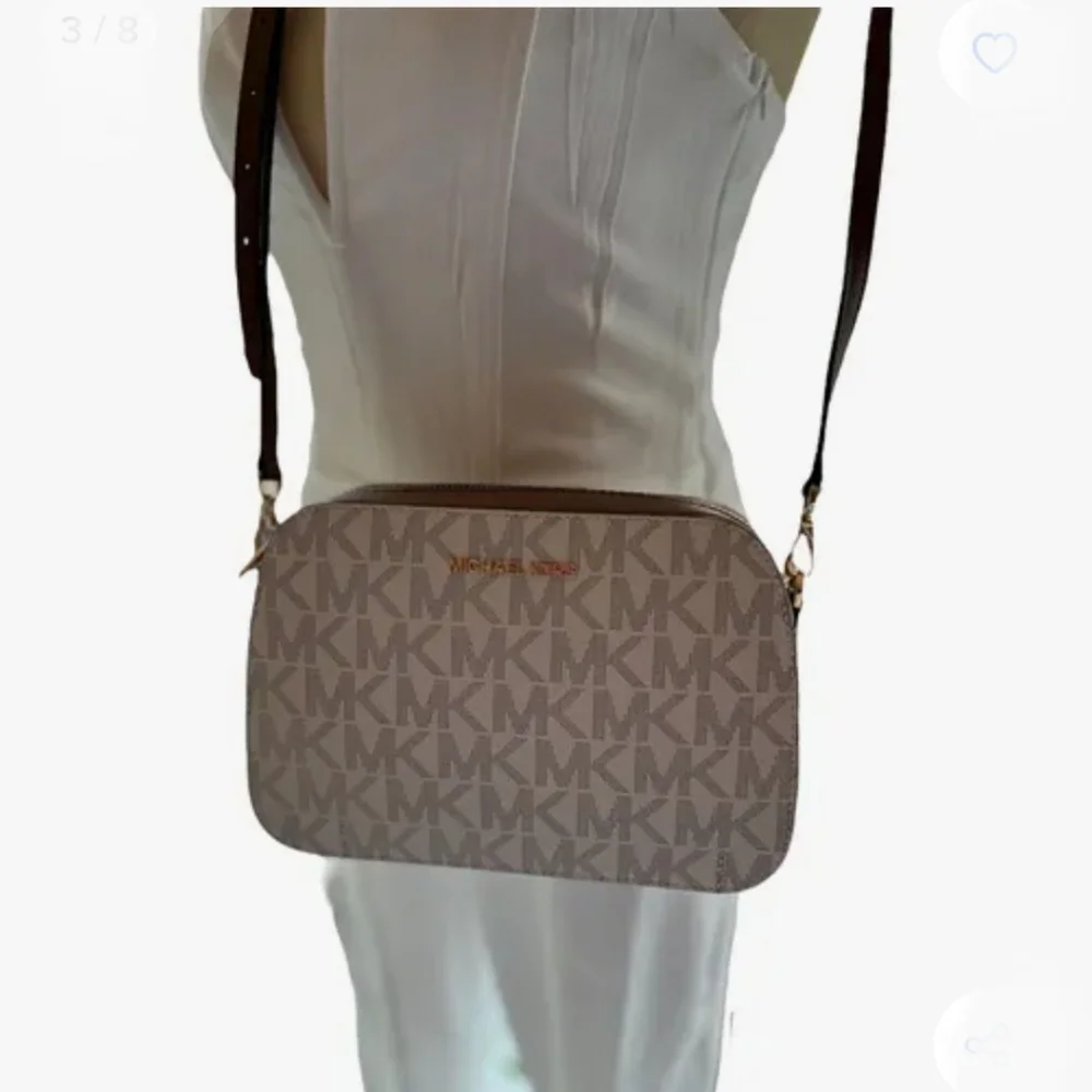 MICHAEL KORS HOUSTON LARGE ZIP CROSSBODY VANILLA / LUGGAGE